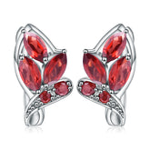 Natural Garnet Creative Flower Design Silver Studs Earrings for Women